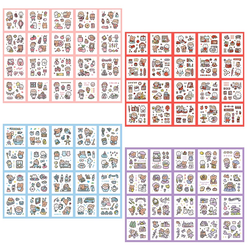 Set hộp 100 tấm sticker 1000 hình dán chống nước nhiều phong cách cute dễ thương   RYVN