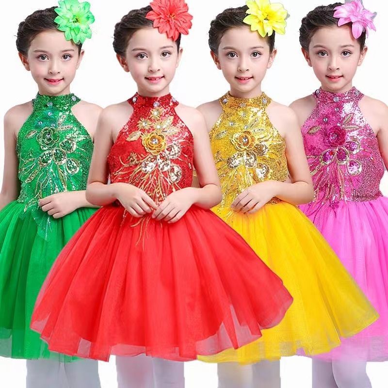 Đầm Biểu Diễn Múa pettiskirt Đính Kim Sa Lấp Lánh Cho Bé Gái