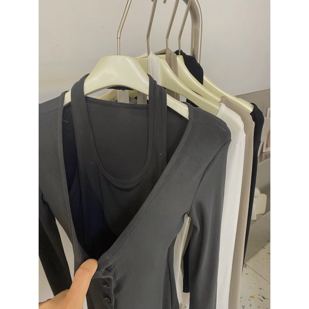 Áo Thun Hai Dây Giả Hai Lớp Dáng Ôm Phong Cách Hàn Quốc Dành Cho Nữ yxr3