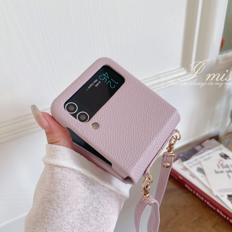 Bao Da Điện Thoại Nắp Gập Chống Rơi Tích Hợp Gương Có Ngăn Đựng Thẻ Và Dây Đeo Dành Cho samsung galaxy z flip 3 flip5 z flip 4 Ốp
