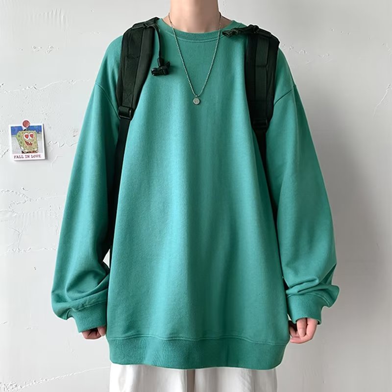 Áo sweater Tay Dài Cổ Tròn Dáng Rộng Màu Trơn Thời Trang Thu Đông Cho Nam Và Nữ