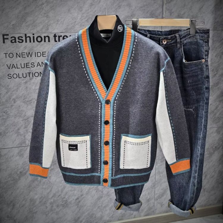Áo Khoác cardigan Dệt Kim Phong Cách hong kong Thời Trang Xuân Thu 2023 Mới Cho Nam