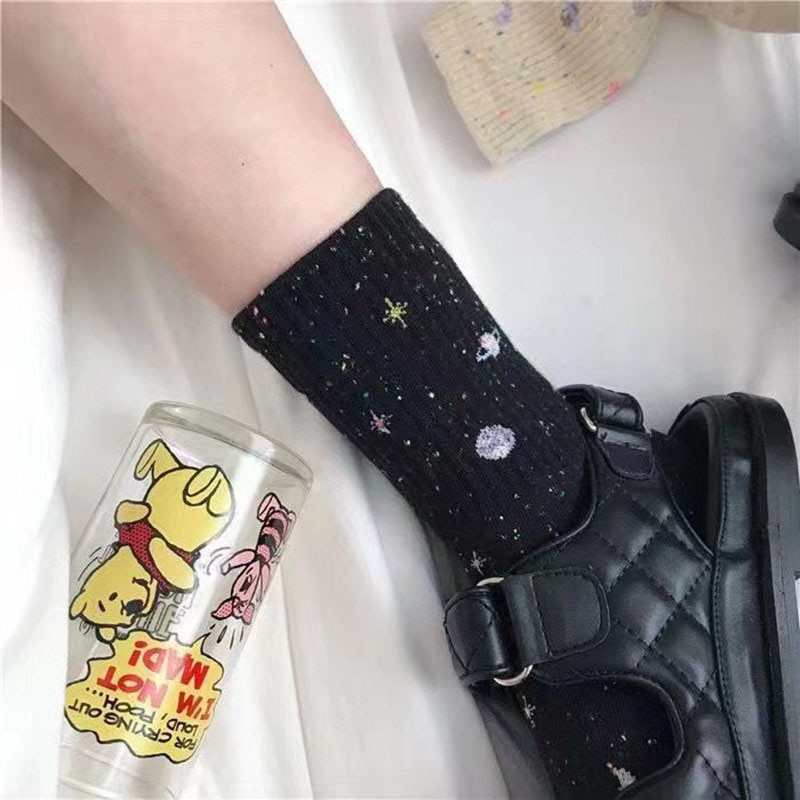 Vớ Cotton Mềm Thêu Họa Tiết Bầu Trời Sao Dễ Thương Thời Trang Xuân Thu Cho Nữ y2k sokken