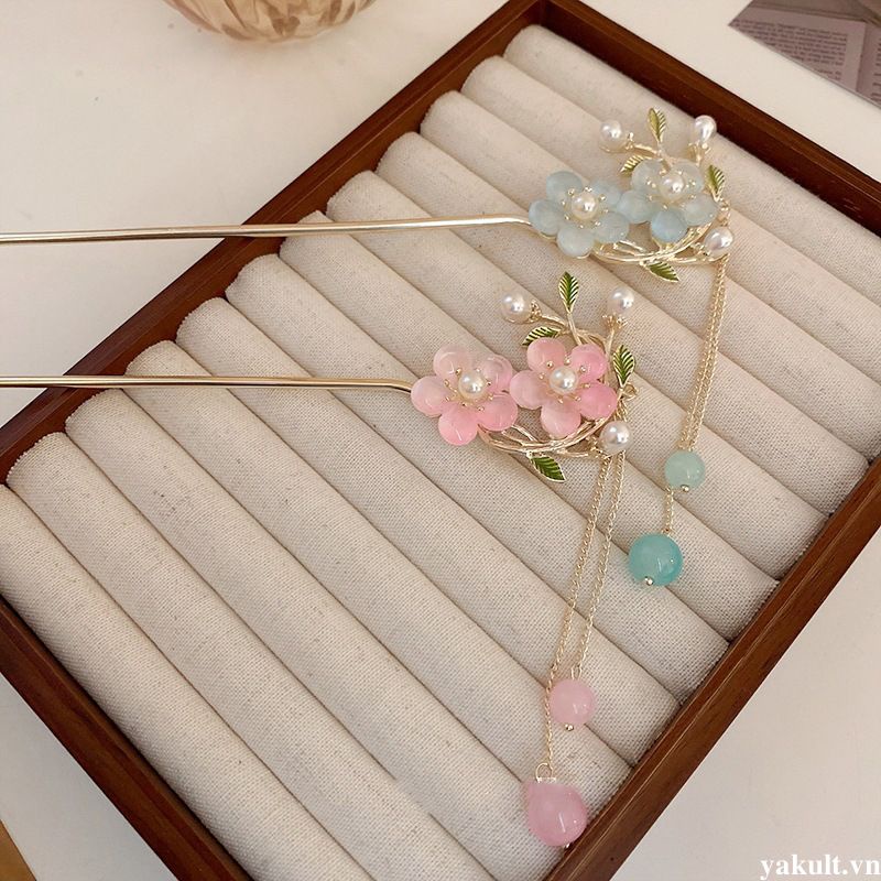 🎀 yakult 🎀Trâm Cài Tóc Tua Rua Đính Hoa Ngọc Trai Cao Cấp Phong Cách Trung Hoa Thanh Lịch Cao Cấp