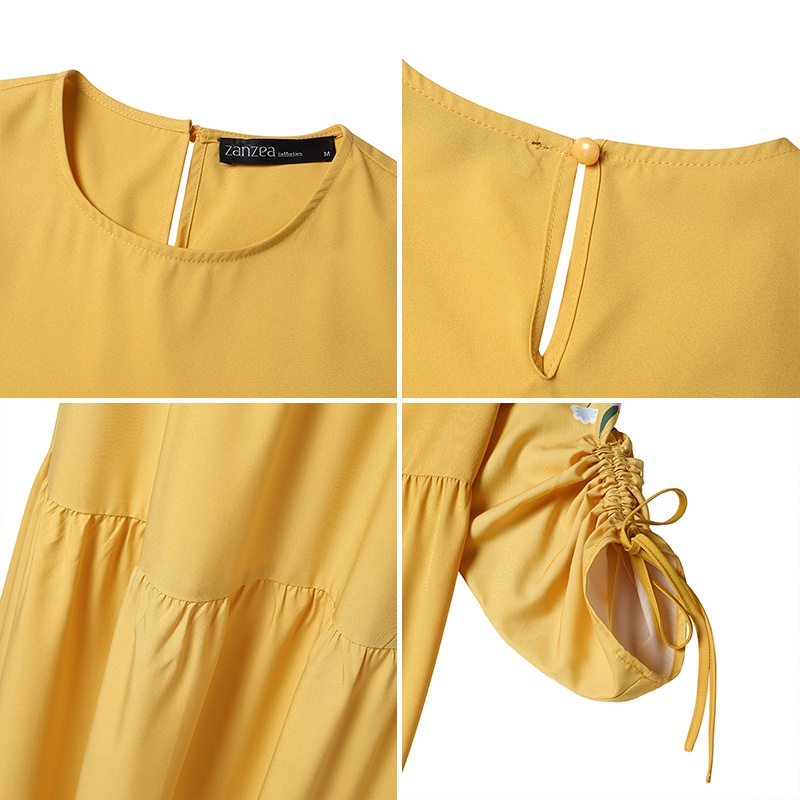 Đầm maxi ZANZEA tay dài cổ tròn hoạ tiết hoa thời trang Hồi giáo dành cho nữ