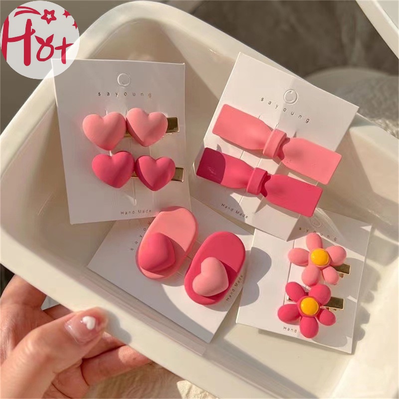 Jr Kẹp Tóc Hình Nơ / Trái Tim / Bông Hoa Màu Hồng Xinh Xắn Cho Bé Gái vn