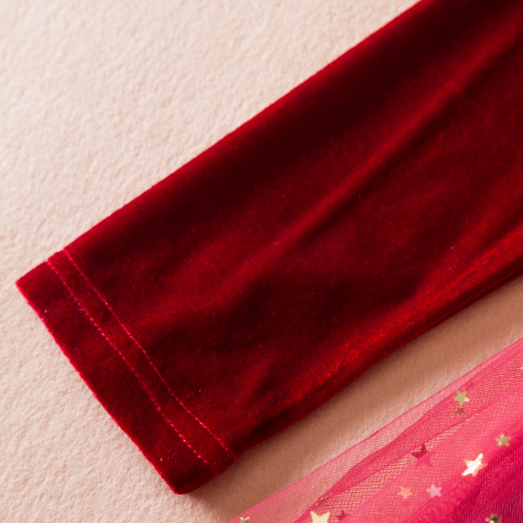 Đầm Công Chúa Tay Dài Màu Đỏ Thời Trang Thu Đông Mừng Năm Mới Cho Bé Gái