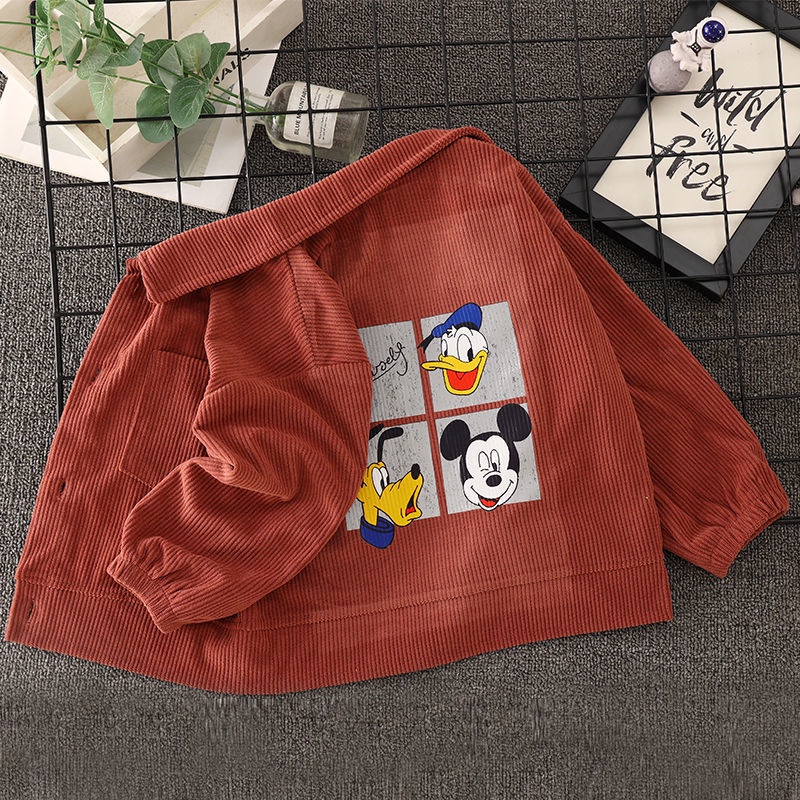 Áo Khoác Nhung Kẻ Một Mảnh In Hoạt Hình Thời Trang Thu Đông Dành Cho Bé Trai Bé Gái