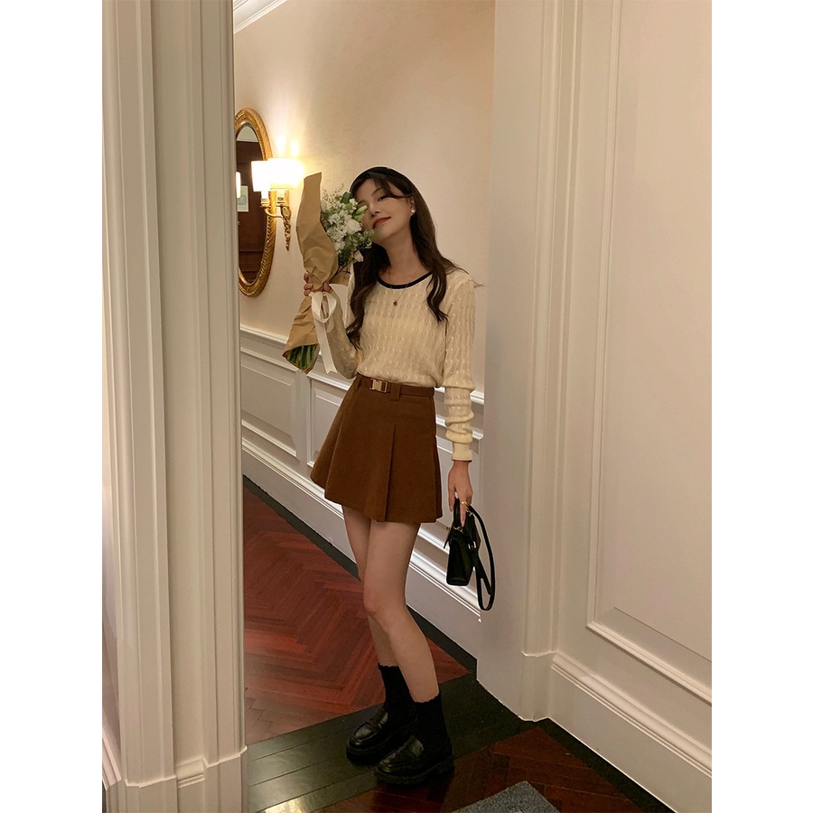 Chân Váy Nhung Kẻ Dáng Chữ a Lưng Cao Phong Cách Hàn Quốc Thời Trang Mùa Thu 2023 133qz6873