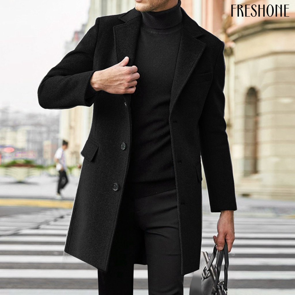 Áo Khoác Dáng Dài Đến Giữ Ấm Dài Đến Giữ Ấm Mùa Đông Màu Trơn Có Túi Một Hàng Nút Cho Nam