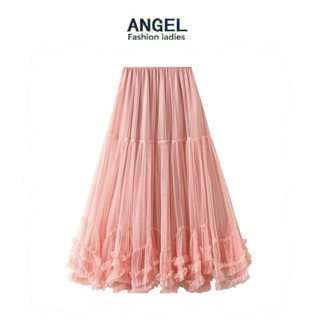 [6 Màu Sắc] Chân Váy maxi Dài Dáng Xòe tutu Xếp Tầng Eo Cao Co Giãn Phối Lưới Màu Trơn Kiểu Hàn Quốc Thời Trang Cho Nữ