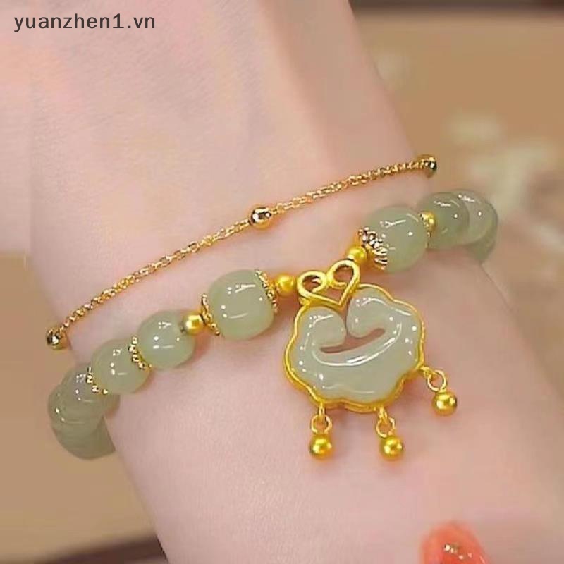 Zhen Vòng Tay Hai Lớp Xỏ Hạt Ngọc Bích May Mắn Phong Cách Trung Hoa Cổ Điển Hình Đám Mây Thời Trang Cho Nữ vn