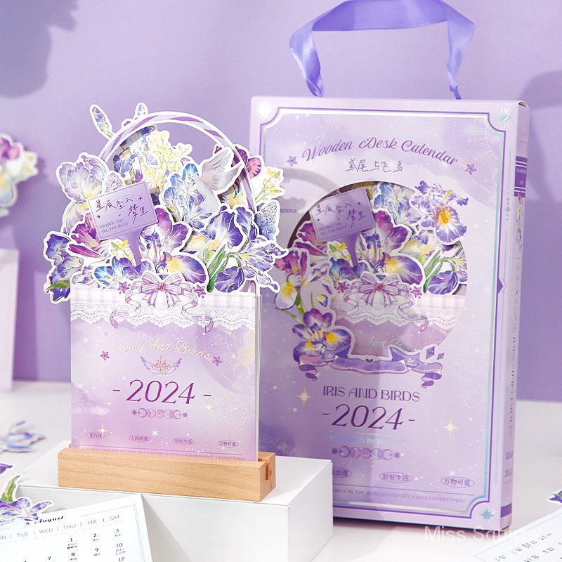 Lịch Để Bàn Năm 2024 Ba Chiều Bằng Gỗ Hình Hoa Dễ Thương