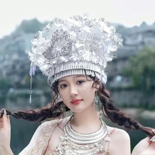 Min mũ đội đầu dân tộc miao dân tộc màu bạc quảng châu yunnan hungxi miao 9.8