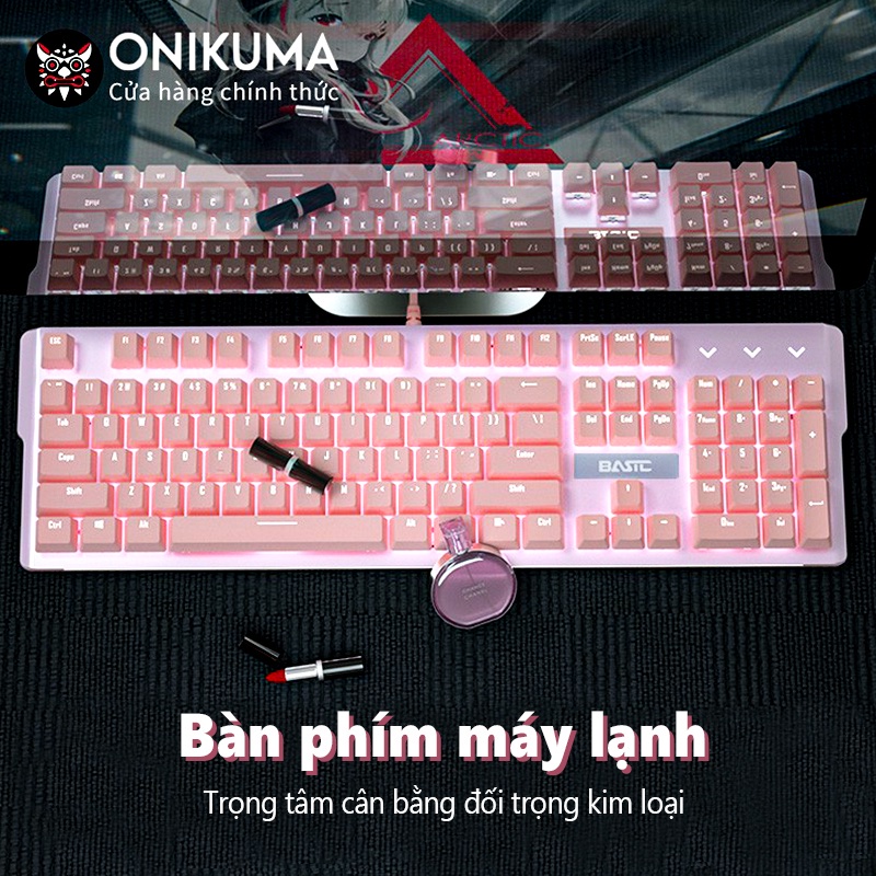 Bàn Phím Cơ Gaming Basic KB1 Luxury Cao Cấp 104 Phím Màu Hồng Có Dây/ Đèn LED Chống Nước Chơi Game Cho Máy Tính/laptop