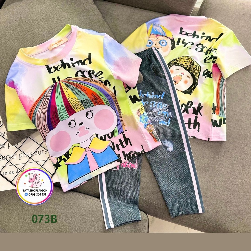 20 đến 40kg Bộ quần áo bé gái tay ngắn quần alibaba chất thun lạnh in 3D size đại 073