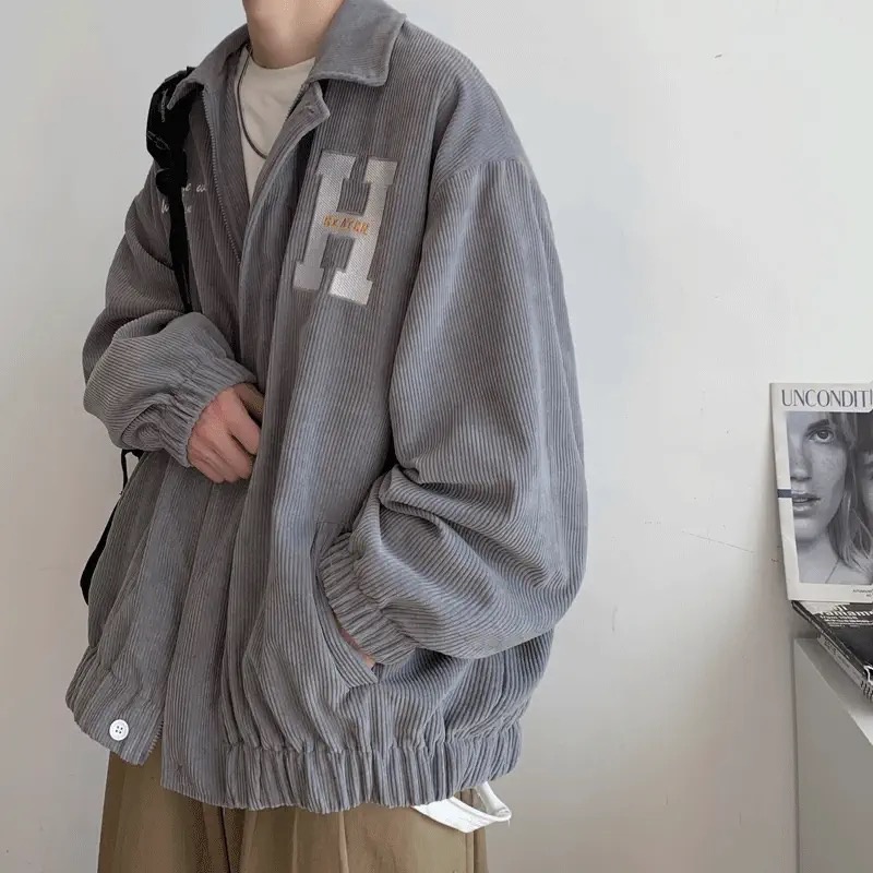 Áo khoác bomber nhung tăm thêu chữ H , phối màu basic đơn giản unisex EB016 Meme