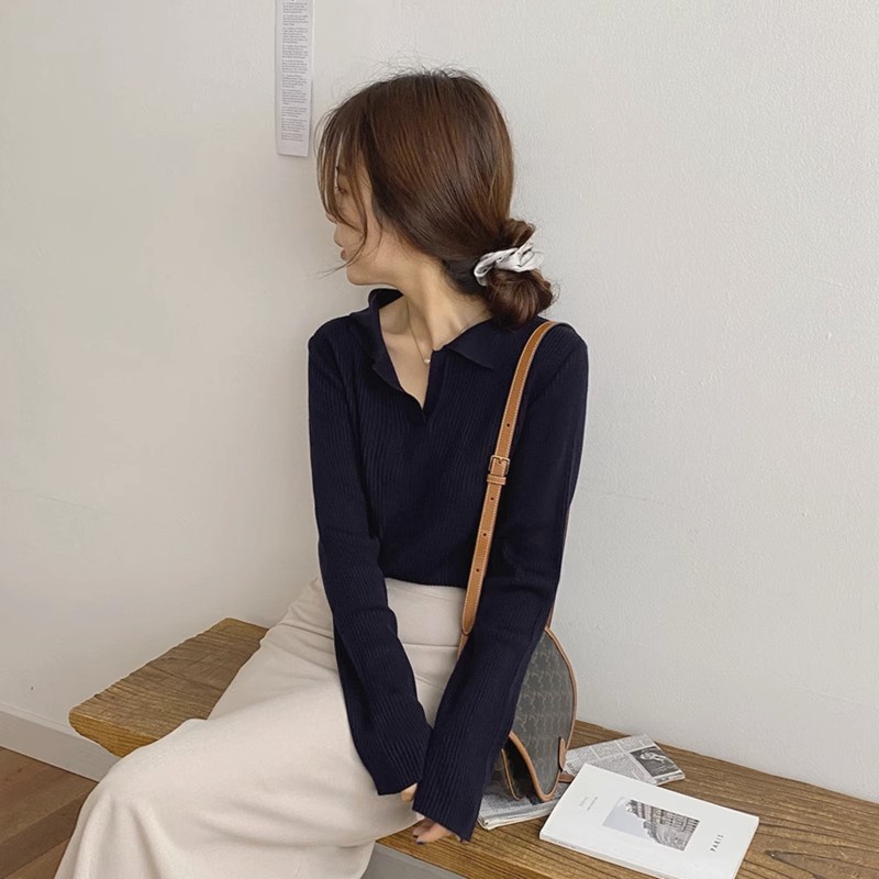 Ielgy Áo sweater Dệt Kim Màu Cà Phê Đơn Giản Đa Năng Phong Cách Hàn Quốc Cho Nữ