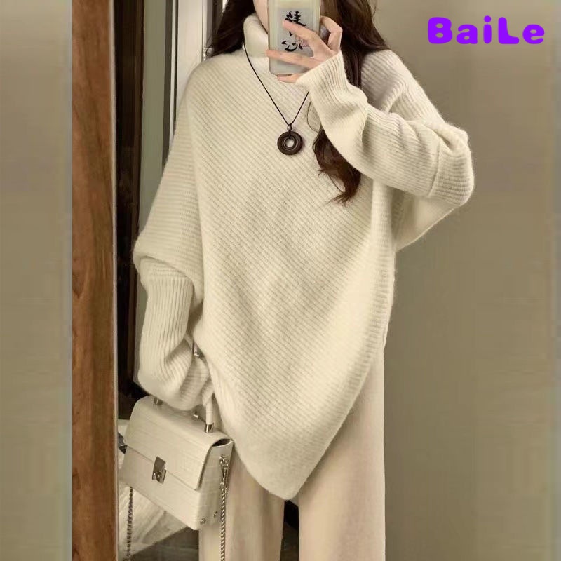 Áo Len Sáp Mềm Cổ Lọ Dáng Rộng Màu Trơn Kiểu Hàn Quốc Thời Trang Thu Đông