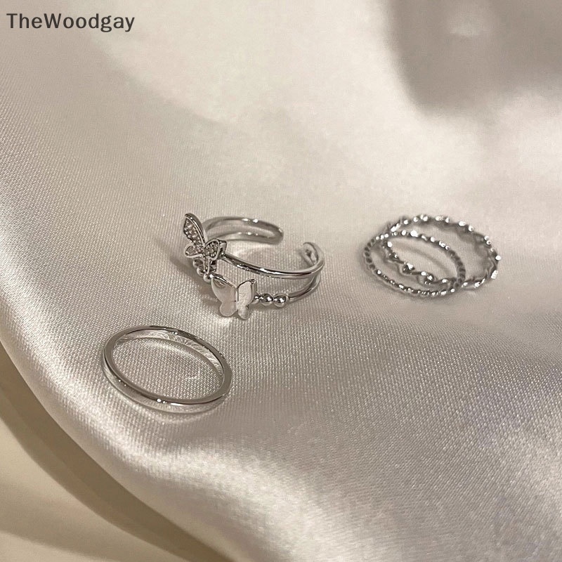 Bộ 4 Nhẫn Hình Bướm Xoắn Có Thể Điều Chỉnh Thời Trang Dành Cho Nữ