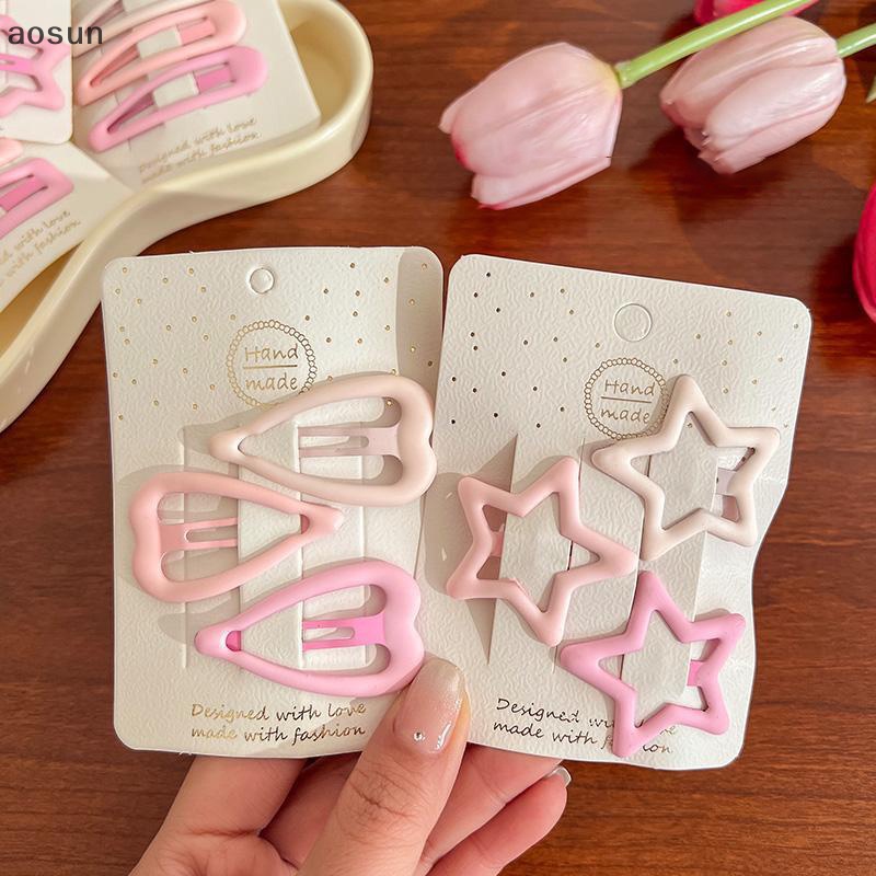 Aosun set 3 Kẹp Tóc Hình Ngôi Sao mini Màu Hồng Nhám Phong Cách Hàn Quốc Cho Nữ