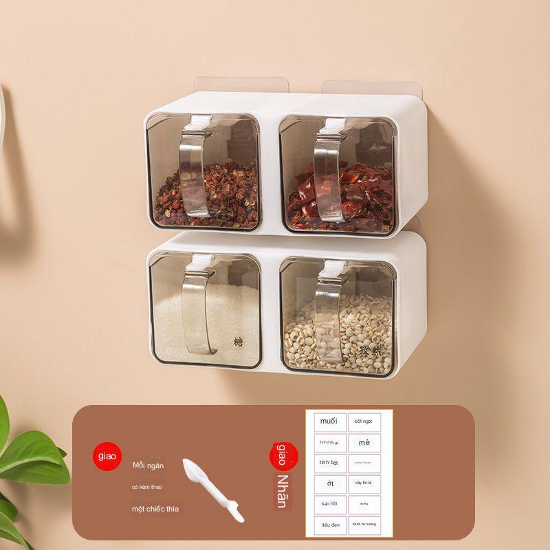 Lắp Ráp Lon Gia Vị Gia Đình/Hộp Gia Vị/Ngăn Kéo Treo Tường Đồ Dùng Nhà Bếp Tích Hợp Nhiều Ngăn Có Thìa Lọ Muối Bột Ngọt