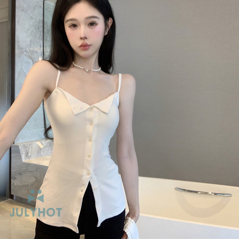 Áo Hai Dây Cổ Chữ v Màu Trơn Thời Trang Mùa Hè Quyến Rũ Cho Nữ