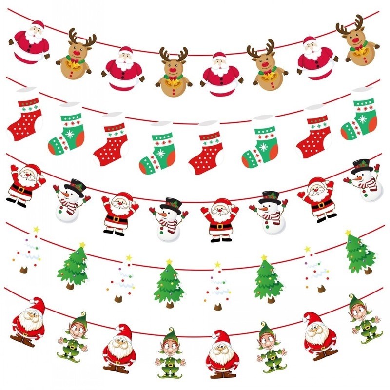 Cờ Treo Trang Trí Giáng Sinh Hình Ông Già Noel Tuần Lộc Hoạt Hình