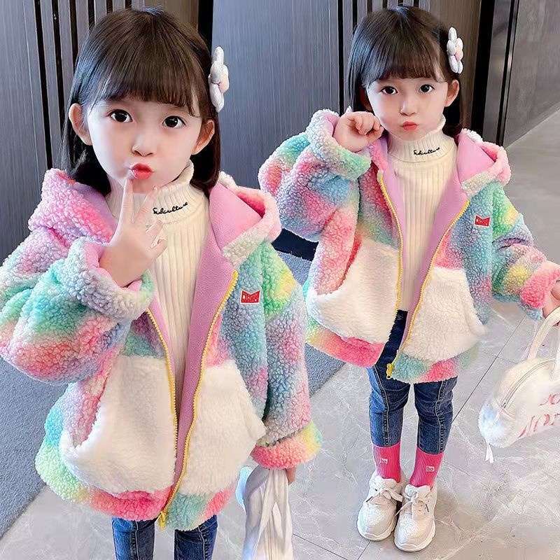 Momose Áo Khoác Lông Cừu Có Nón Nhuộm Màu Phong Cách Hàn Quốc Thời Trang Thu Đông Cho Bé Gái Trung Niên