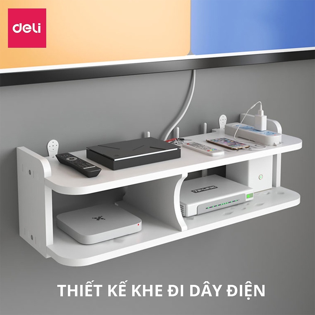 Kệ Treo Tường Deli - Giá Đỡ Máy Chiếu, Moderm Wifi Đa Năng Không Cần Khoan Bằng Gỗ Nhựa Cao Cấp Chính Hãng Có Bảo Hành