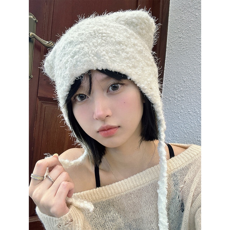 Mũ Dệt Kim Nhỏ Nhắn Hình Tai Gấu Dễ Thương Thời Trang Thu Đông Hàn Quốc 2023