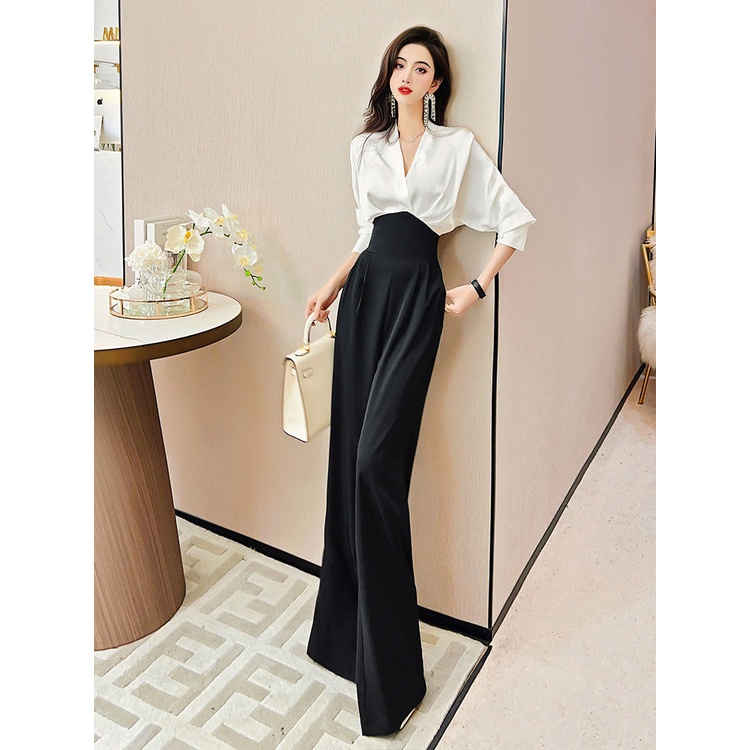 Korean style elegant jumpsuit spring new women's high waist all-match straight wide leg jumpsuit