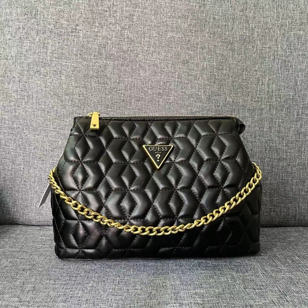 2024 Mới Nữ Xếp Ly Túi Đeo Vai Thời Trang Thêu Dây Xích Nối Dây Kéo Túi GUESS Túi Đeo Ngang Cơ Thể Dây Xích Túi