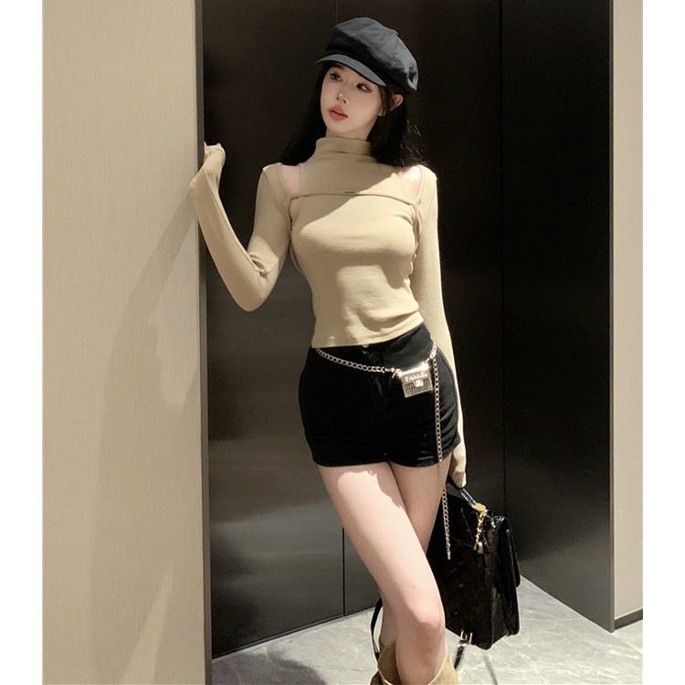 Áo Thun Tay Dài Phối Khăn Choàng Thiết Kế Đơn Giản Hợp Thời Trang