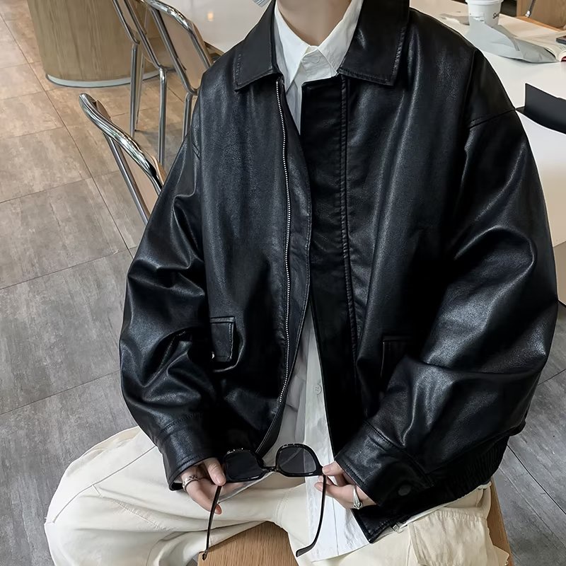 Áo Khoác Da pu Dáng Rộng Phong Cách vintage Hàn Quốc Cho Nam Nữ