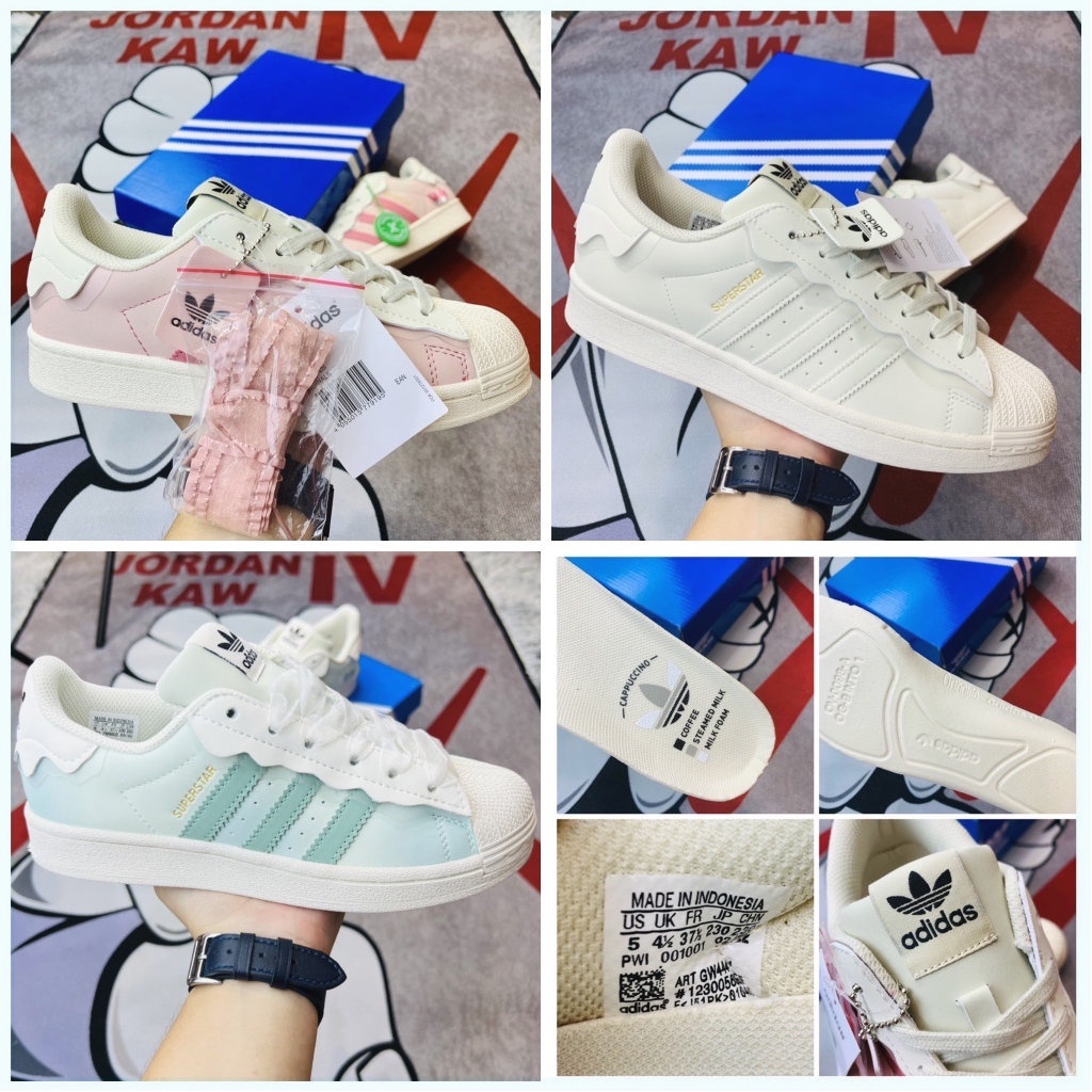 Giày sneaker Adidas superstar, giày thể thao adidas mũi sò 3 bản màu xanh hồng kem đủ sz nam nữ full box + pk C275