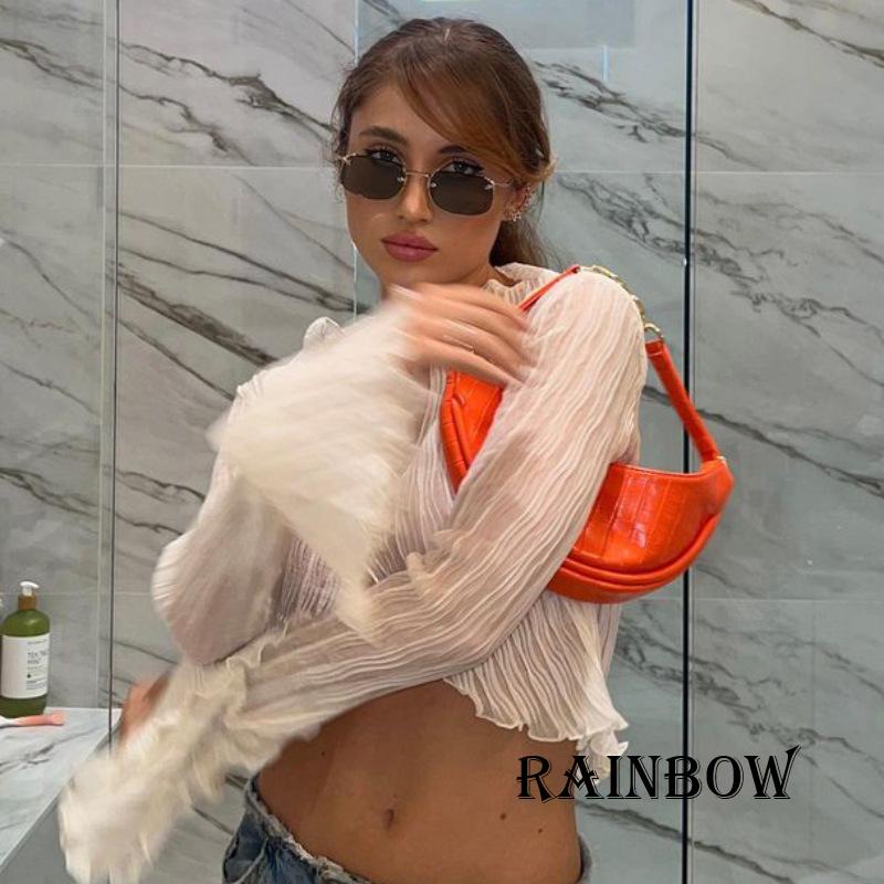 Áo Sơ Mi chiffon Tay Dài Màu Cầu Vồng Thời Trang Cho Nữ