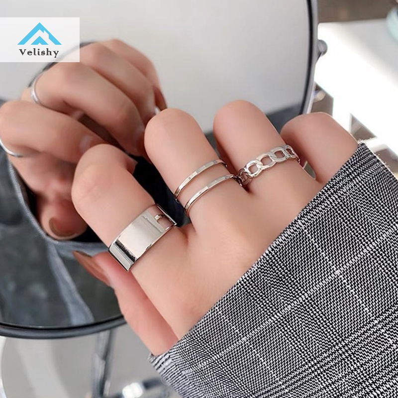 Velishy Bộ 3 Nhẫn Màu Bạc Phong Cách hip hop Thời Trang Cho Nam Và Nữ