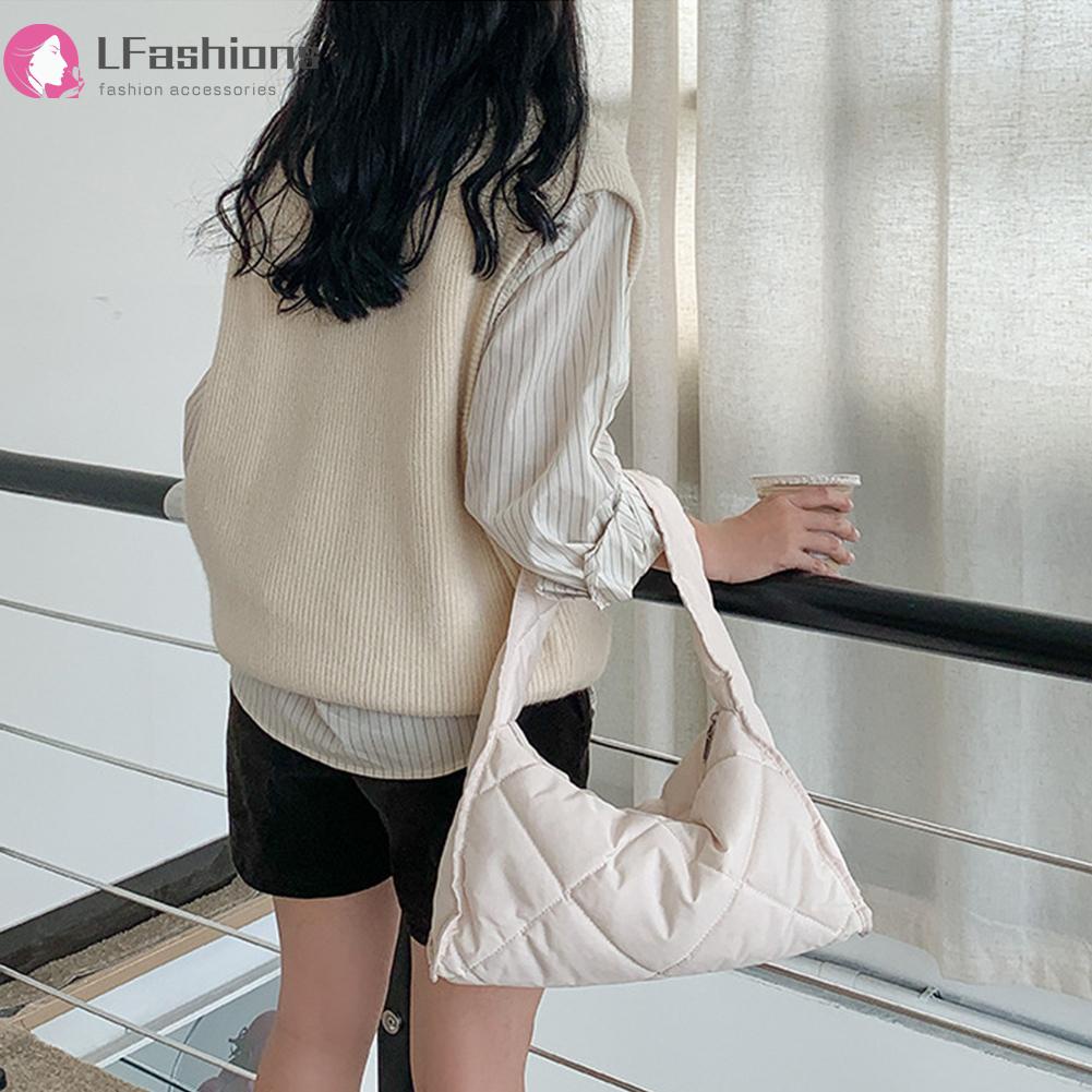 ❀ Áo Thun Tay Ngắn In Chữ Lovefashionss Thời Trang ❀ Túi Xách nylon Đệm Bông Màu Trơn Họa Tiết Kẻ Ô Lưới Kim Cương Tay Phồng Thời Trang Thu Đông 2023 Mới