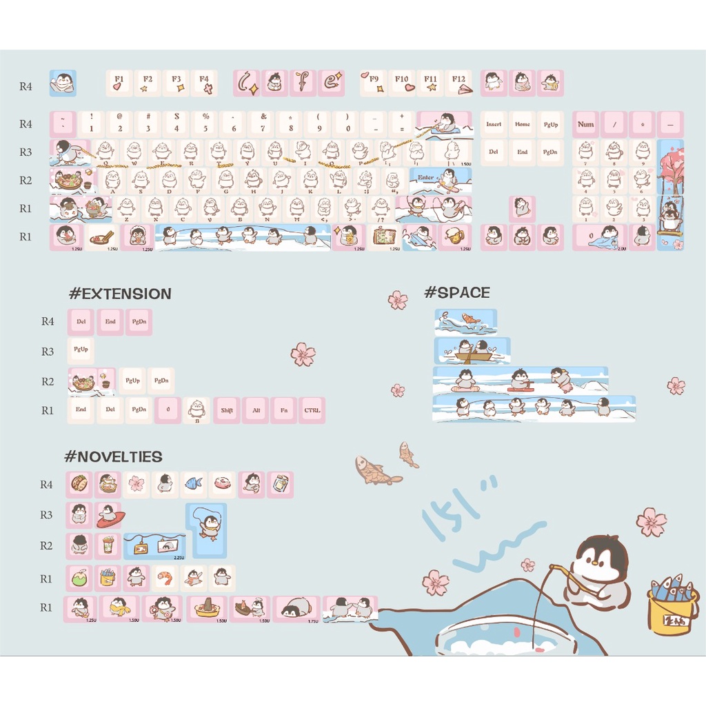 Chim Cánh Cụt Keycaps Cherry/MDA Profile Anime Dễ Thương PBT DYE SUB Bàn Phím Cơ Keycap