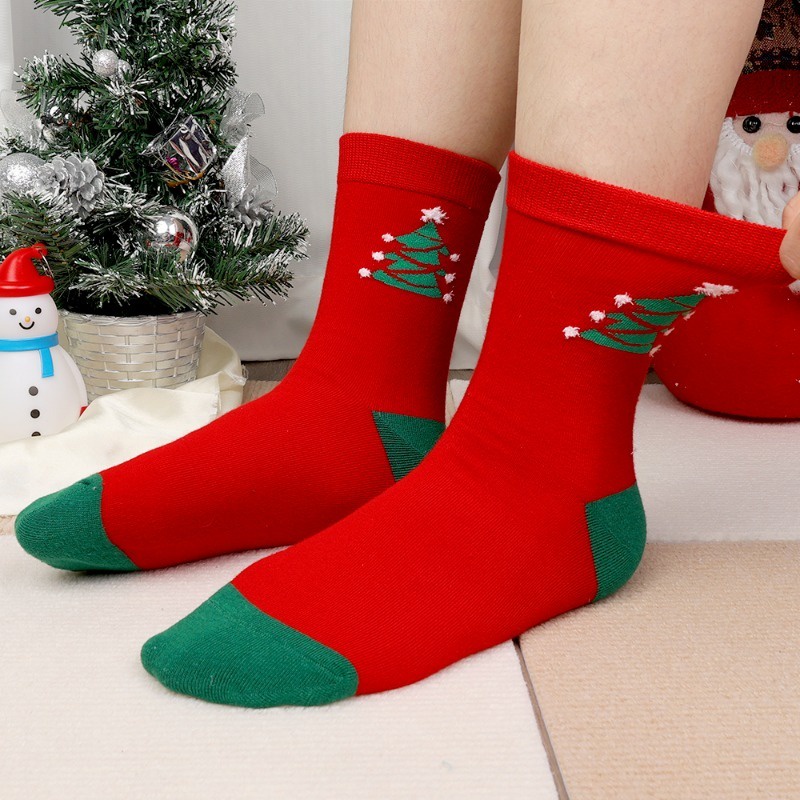 Vớ Dày Trung Bình Giữ Ấm Họa Tiết Hoạt Hình Giáng Sinh Năm Mới Vui Nhộn Cho Nữ