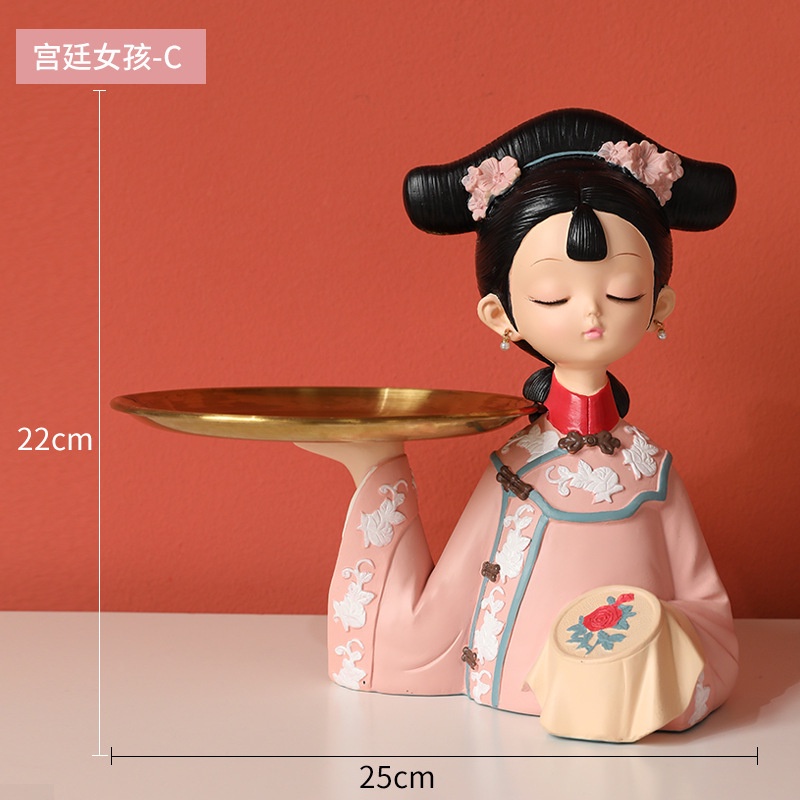 Decor Để Bàn "Cô Gái Trung Hoa Bê Khay" Đựng Bánh Kẹo Chìa Khóa Đẹp