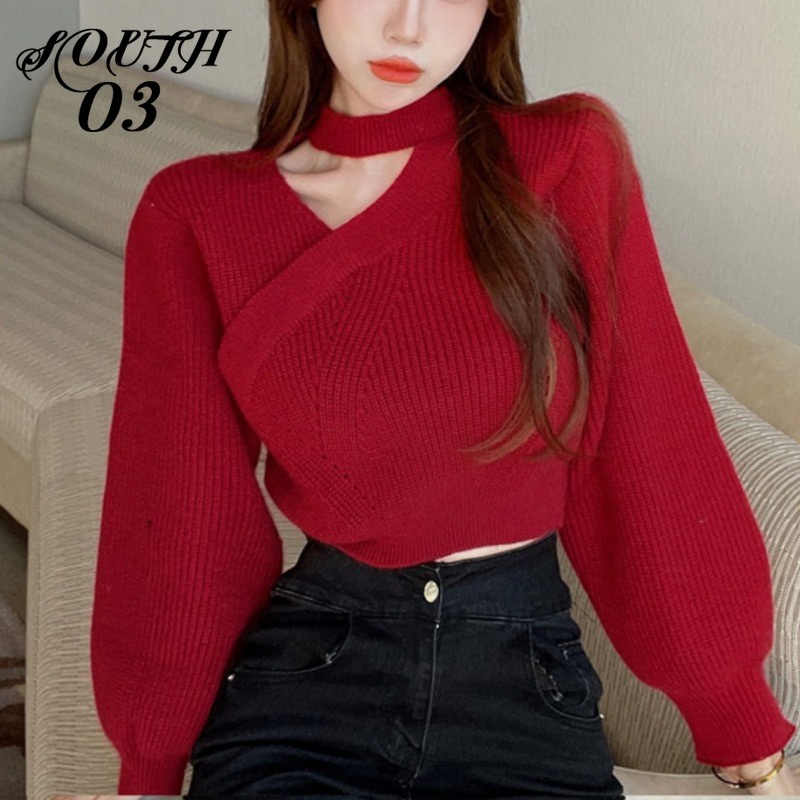 Áo sweater Cổ Treo Dáng Ngắn Thời Trang Thu Đông Cho Nữ Áo Croptop Áo Len