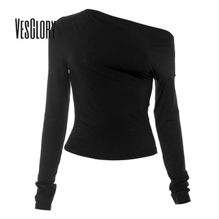 Áo Thun crop top Tay Dài Hở Vai Màu Trơn Thời Trang 2023 Dành Cho Nữ