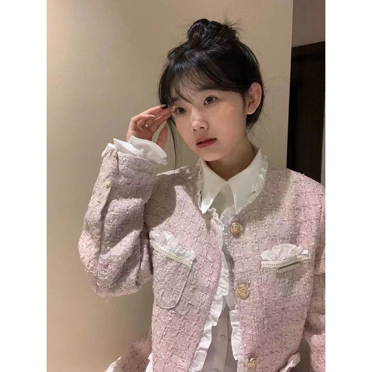 Áo Khoác cardigan Ngắn Phối Ren Phong Cách Pháp Thiết Kế Mới Cho Nữ luar