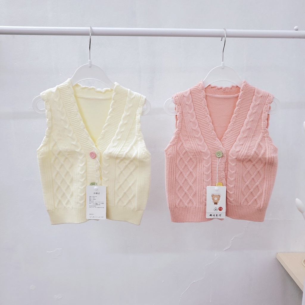 Áo gile  dile gi lê len Quảng Châu hàng loại 1 len dệt dày dặn mềm mịn cúc cài thẳng cho bé trai gái 7-17kg