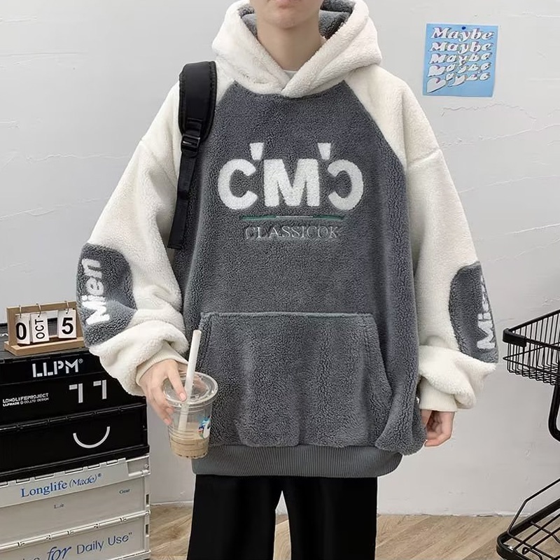 Kyushuad Áo Khoác Hoodie Dày Dặn Phối Màu Tương Phản Cá Tính Cho Nam