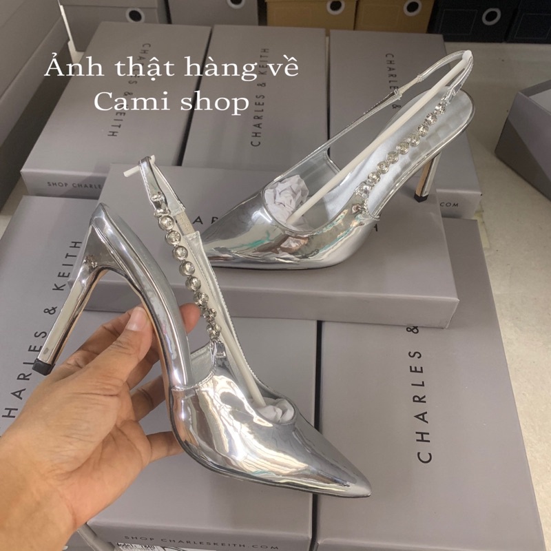 Giày cao gót Charles & keith mix đá đế cao 9p lùi 1size
