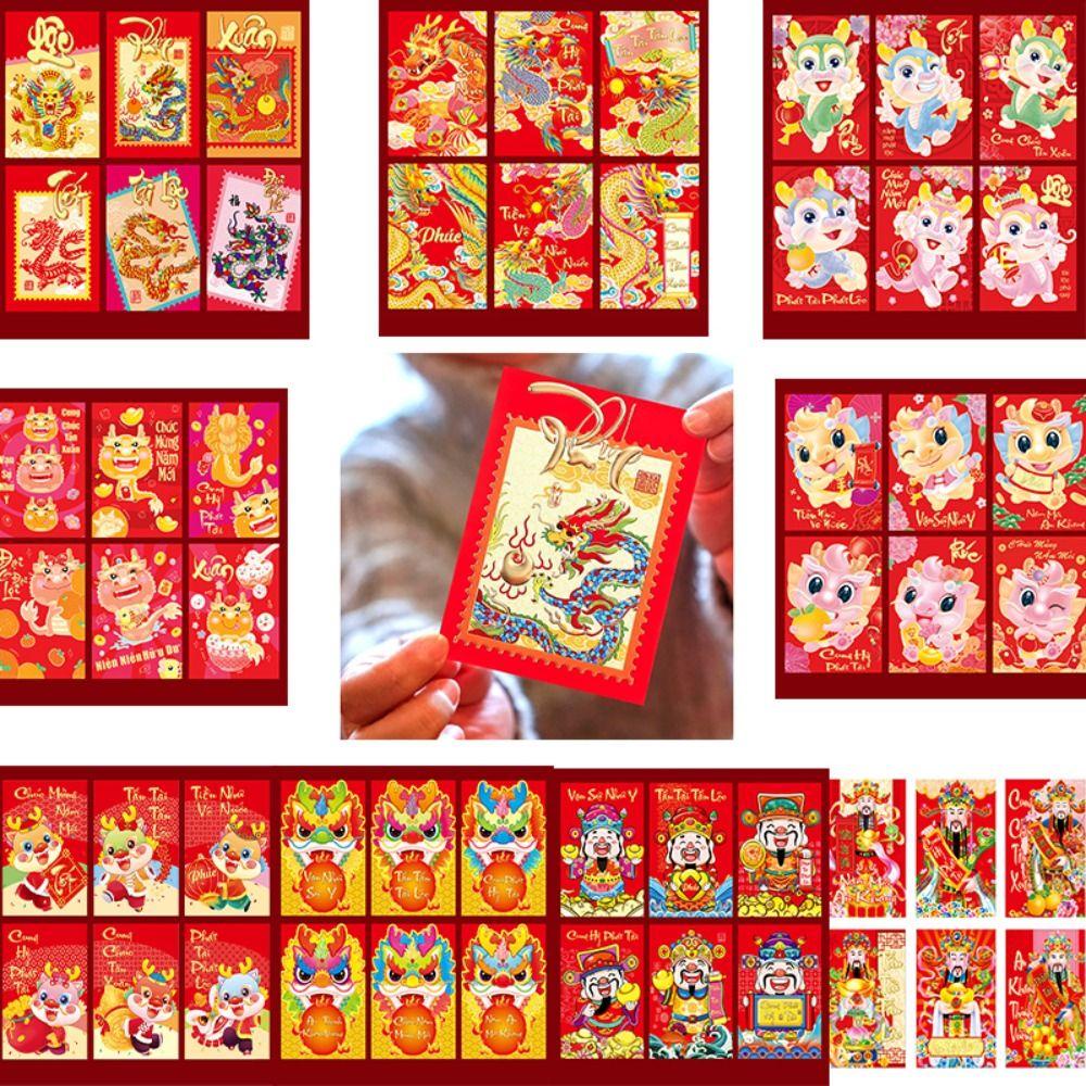 Back2life set 12 Bao Lì Xì Đỏ May Mắn Họa Tiết Thần Tài Trung Hoa