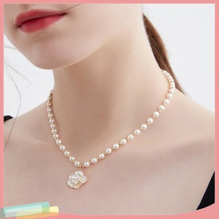 Vòng Cổ Chuỗi Hạt Ngọc Trai Giả  Mặt Hoa Trà Trắng Thanh Lịch Lãng Mạn Cho Nữ